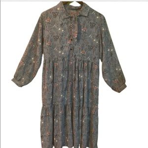 Bohemian 70’s style loose botanical print peasant dress